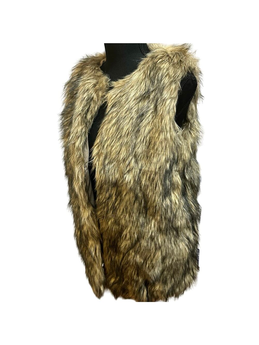Merona Tan/Cream/Gray Faux Fur Fully Lined Open Front Vest- SZ. Small Warm  Cozy